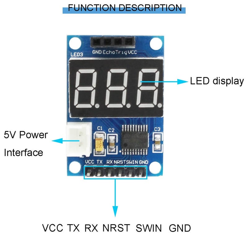 DKARDU 2 pcs HC-SR04P/SR04 Ultrasonic Sensor ranging Display Module 5V Test Board Display Range Finder LED Display Module with Dupont Cable for Arduino Robot - Image 4